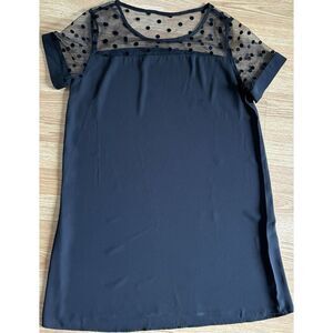 Shein Womens Size Medium‎ Sheer Black Polka Dot Mesh Dress Long Top